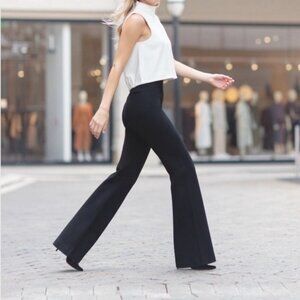 SPANX • The Perfect Pant Hi-Rise Flare black ponte knit stretch front seam